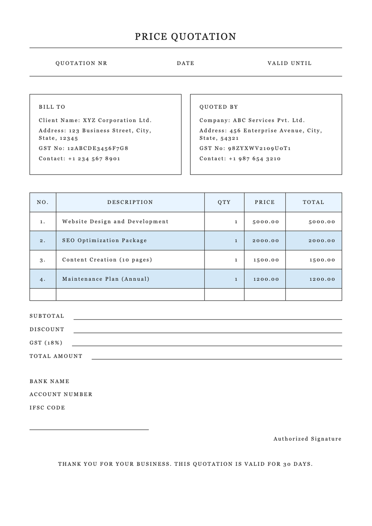 GST format invoice template with light blue background and itemized table_variant_3